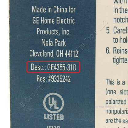General Electric 4355-31D Brown Polarized Household Plug Connector 1-15 15A 125V