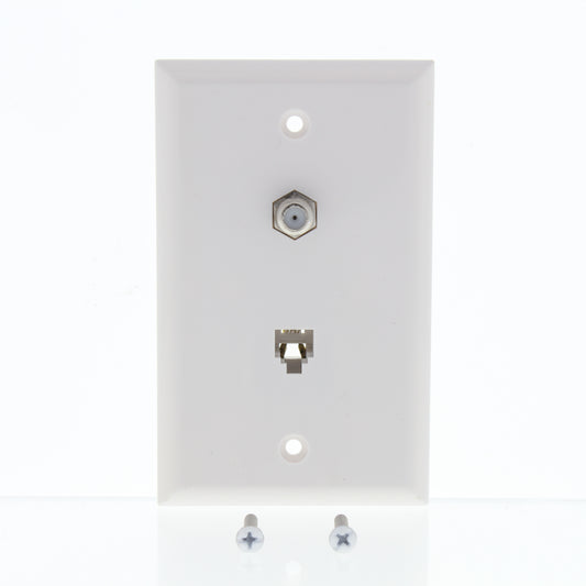 General Electric White Telephone Phone Jack Coaxial Cable Std Wallplate