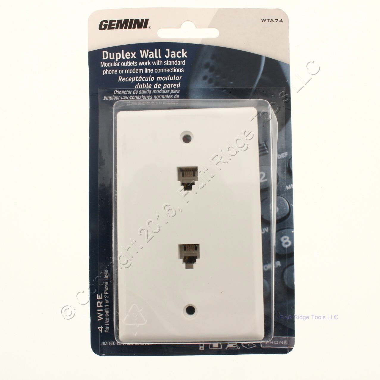 Gemini White Duplex Wall Jack