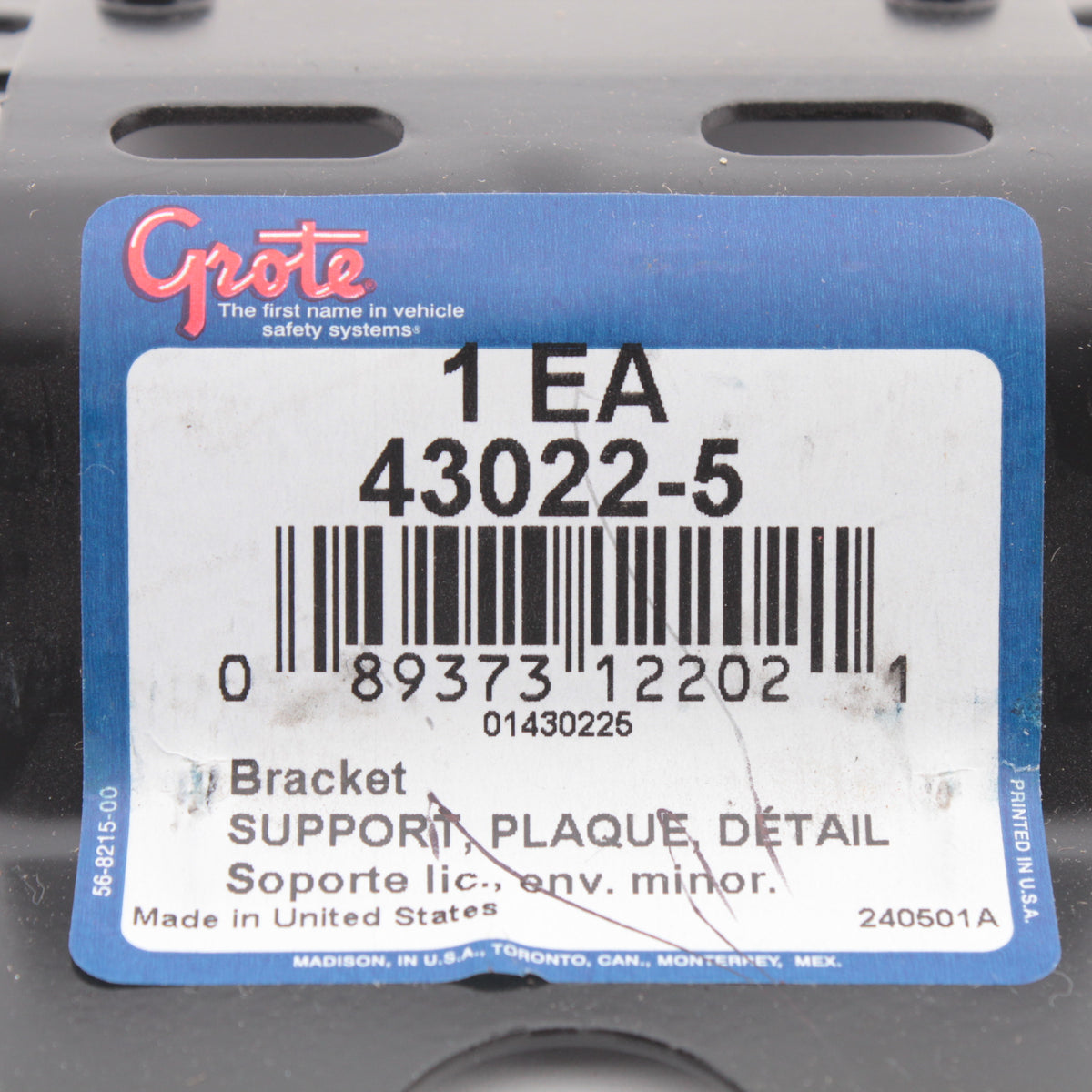 Grote 43022 Black 16" License Plate Bracket Offset Powder-Coated for 2-Stud Bulk