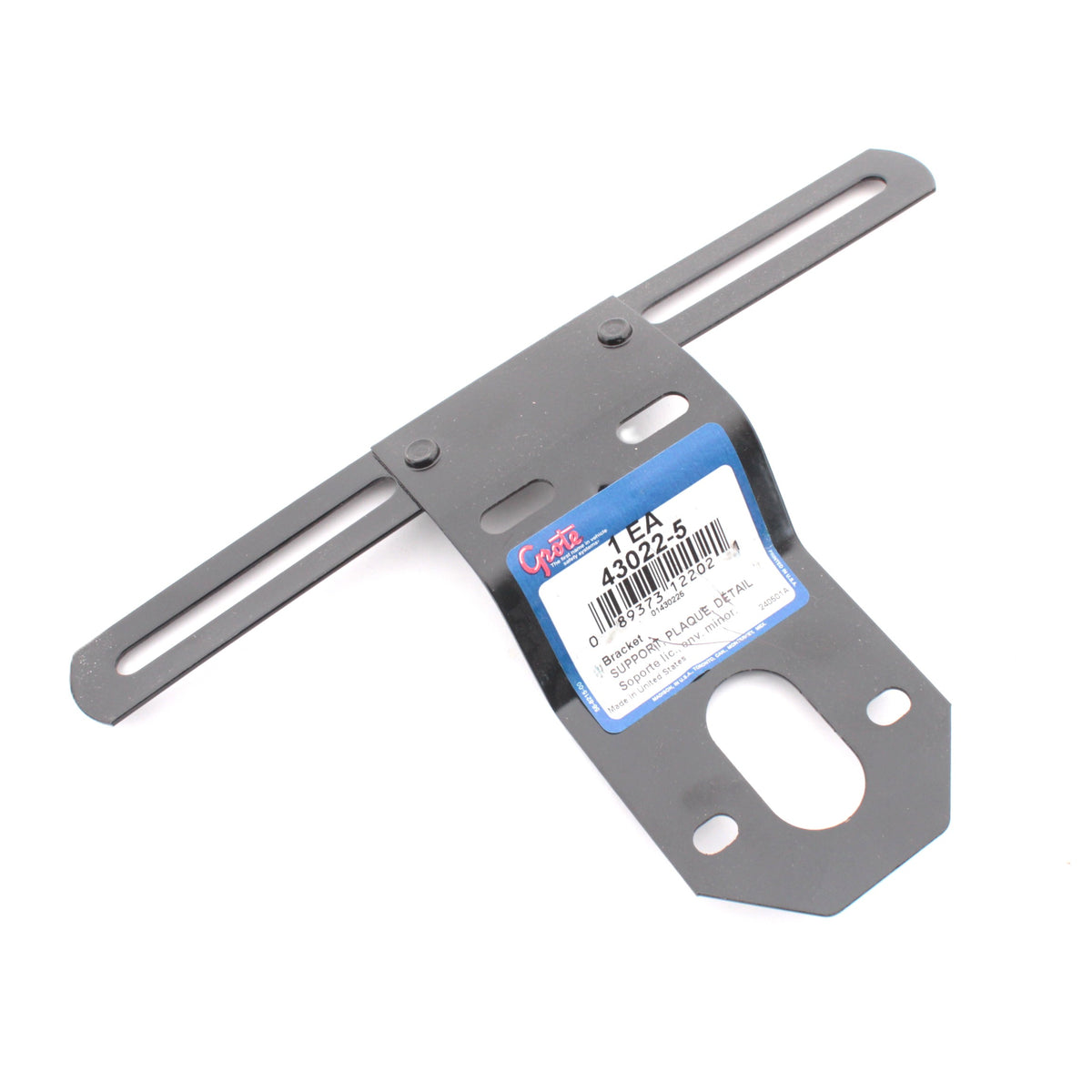 Grote 43022 Black 16" License Plate Bracket Offset Powder-Coated for 2-Stud Bulk