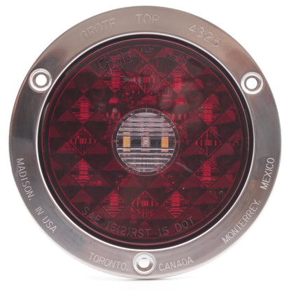 Grote 55202 Red 4" Round LED Tail Light w/ Backup 4-Pin Stainless Steel Flange