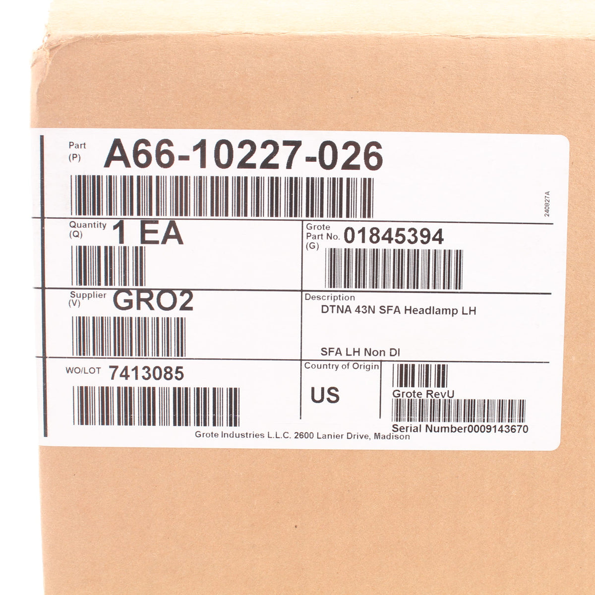 Grote A66-10227-026 Left-Hand LED Headlamp for Set Forward Axle Western Star 47x