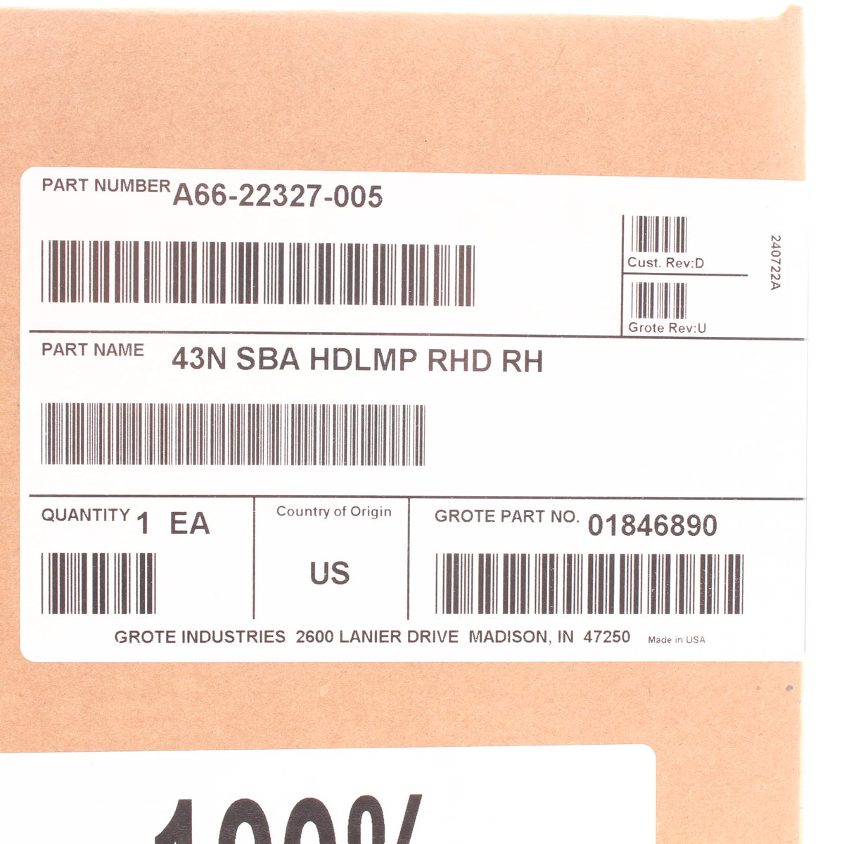 Grote A66-2237-005 Right Hand LED Headlamp for Set Back Axle Western Star 47x 49x