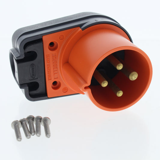 Hubbell L420P12 Angled 90� Pin & Sleeve Orange Male Plug Connector 20A 125/250V