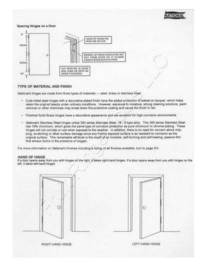National Hardware N266-247 3.5" Removable Pin Door Hinges Brass Finish Steel 2pc