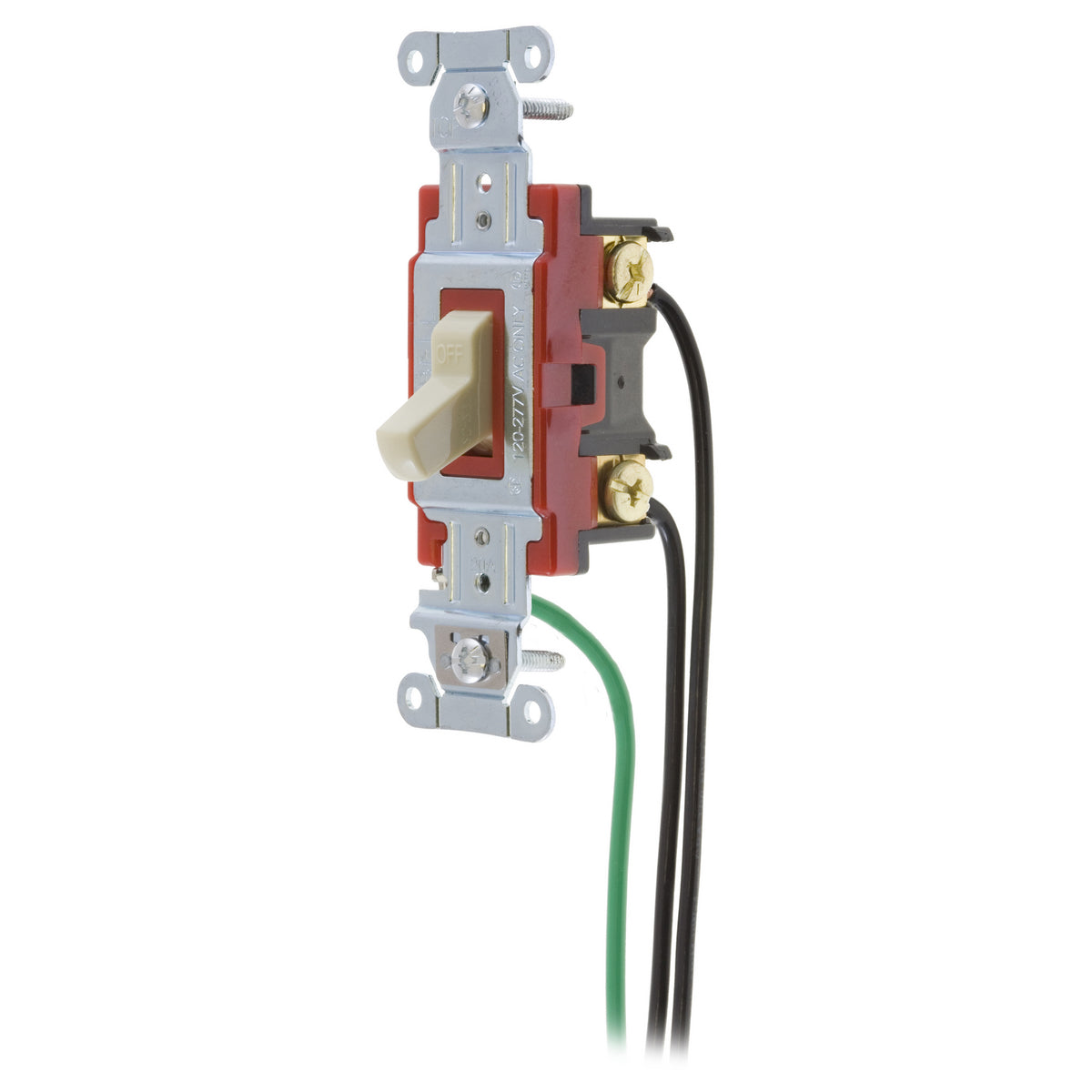 Hubbell 1221PWI Ivory Industrial Single Pole Toggle Light Switch 20A 8" Leads