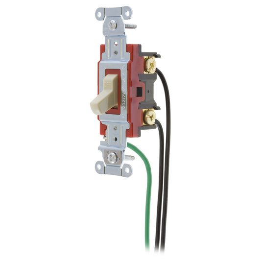 Hubbell 1221PWI Ivory Industrial Single Pole Toggle Light Switch 20A 8" Leads
