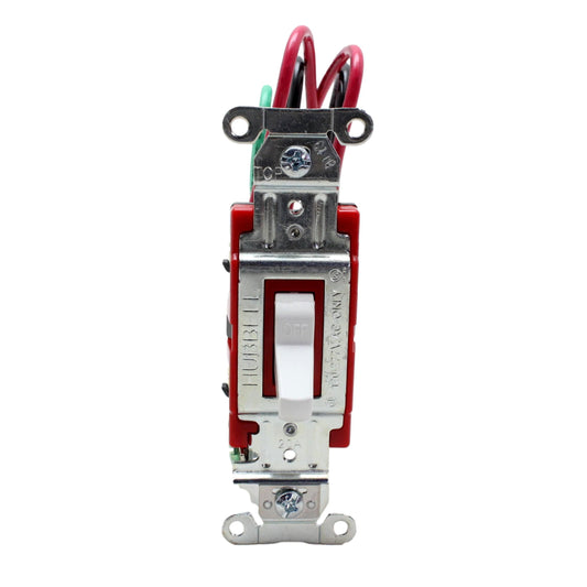 Hubbell 1222PWW White Industrial Double Pole Toggle Light Switch 20A 8" Leads