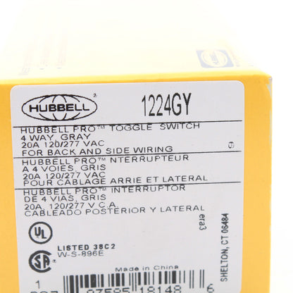 Hubbell Bryant 1224GY 4-Way Gray 20A Toggle Light Switch 20A 120/277V Industrial