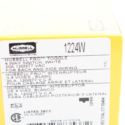 Hubbell Bryant 1224W 4-Way White 20A Toggle Light Switch 20A 120/277V Industrial