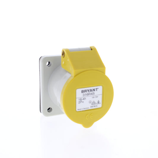 Hubbell 316R4S Yellow Pin & Sleeve IEC 309 Receptacle Splashproof 16A 100/130V
