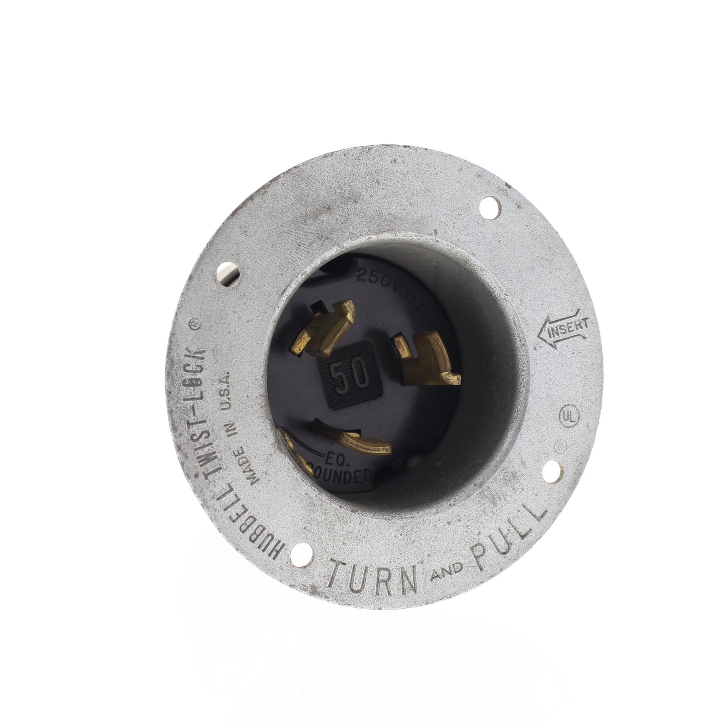 Hubbell Armored Turn Locking Flanged Inlet Non-Nema 50A 250VDC/600VAC 3P4W