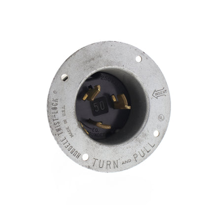 Hubbell Armored Turn Locking Flanged Inlet Non-Nema 50A 250VDC/600VAC 3P4W