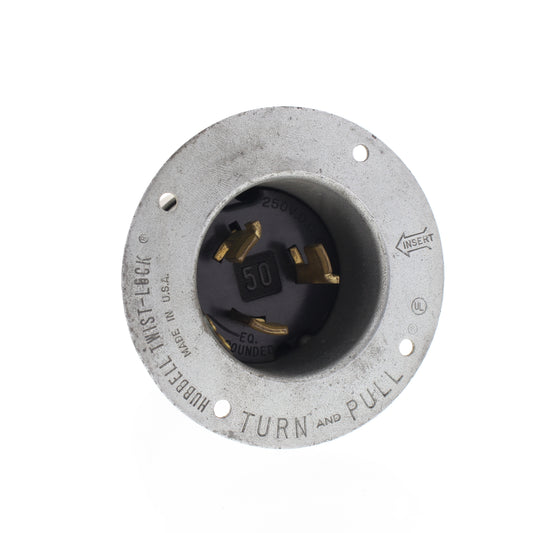 Hubbell Armored Turn Locking Flanged Inlet Non-Nema 50A 250VDC/600VAC 3P4W