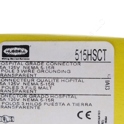 Hubbell Hospital Grade Straight Blade Connector CLEAR! 5-15R 15A 125V 515HSC