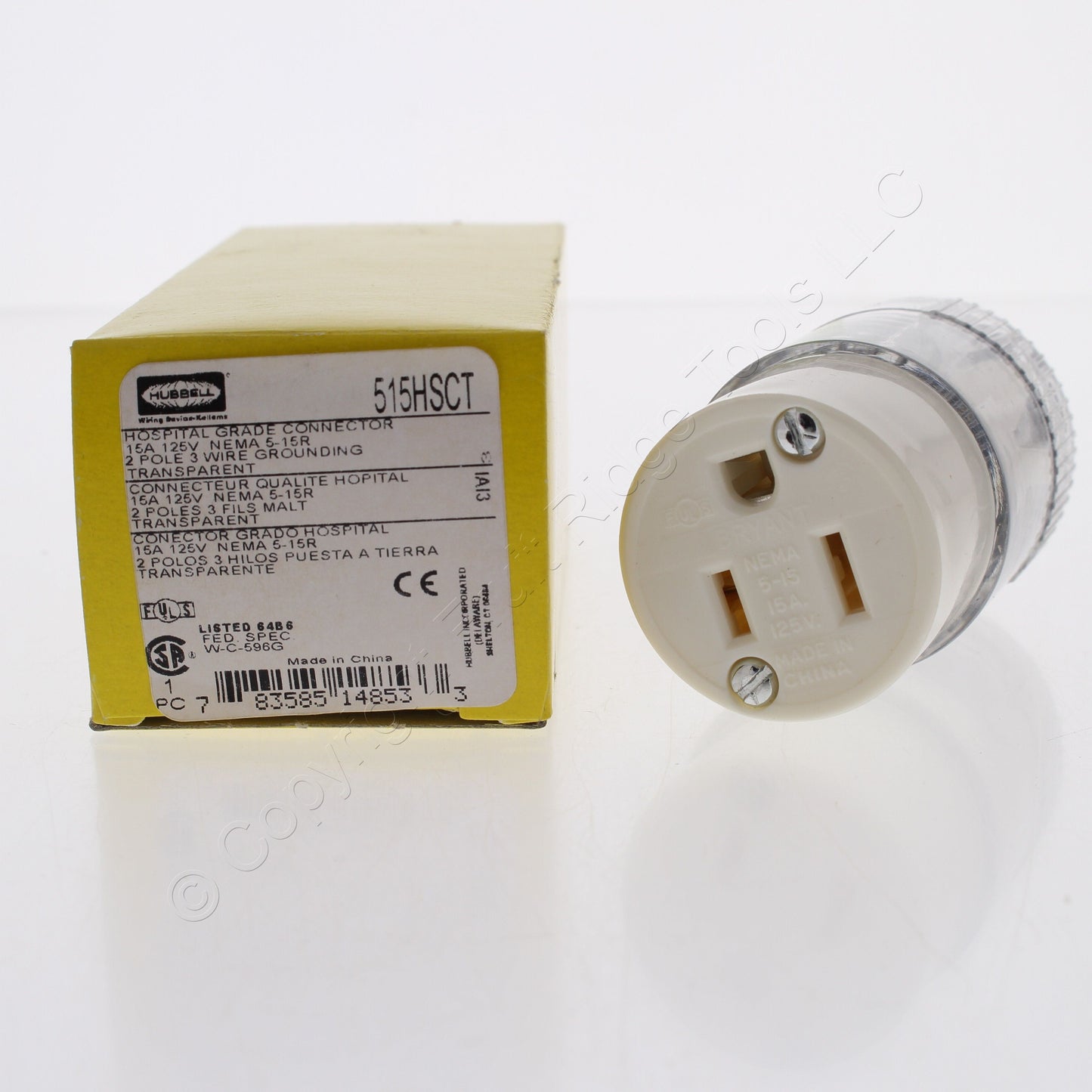 Hubbell Hospital Grade Straight Blade Connector CLEAR! 5-15R 15A 125V 515HSC