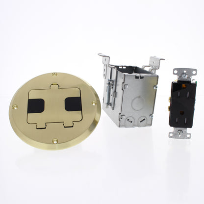 Hubbell Recessed Floor Receptacle Kit 15A Tamper Resistant Outlet Brass 6239BPC