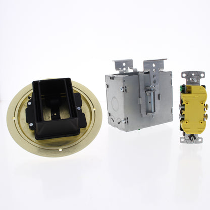 Hubbell Recessed Floor Receptacle Kit 15A Tamper Resistant Outlet Brass 6239BPC