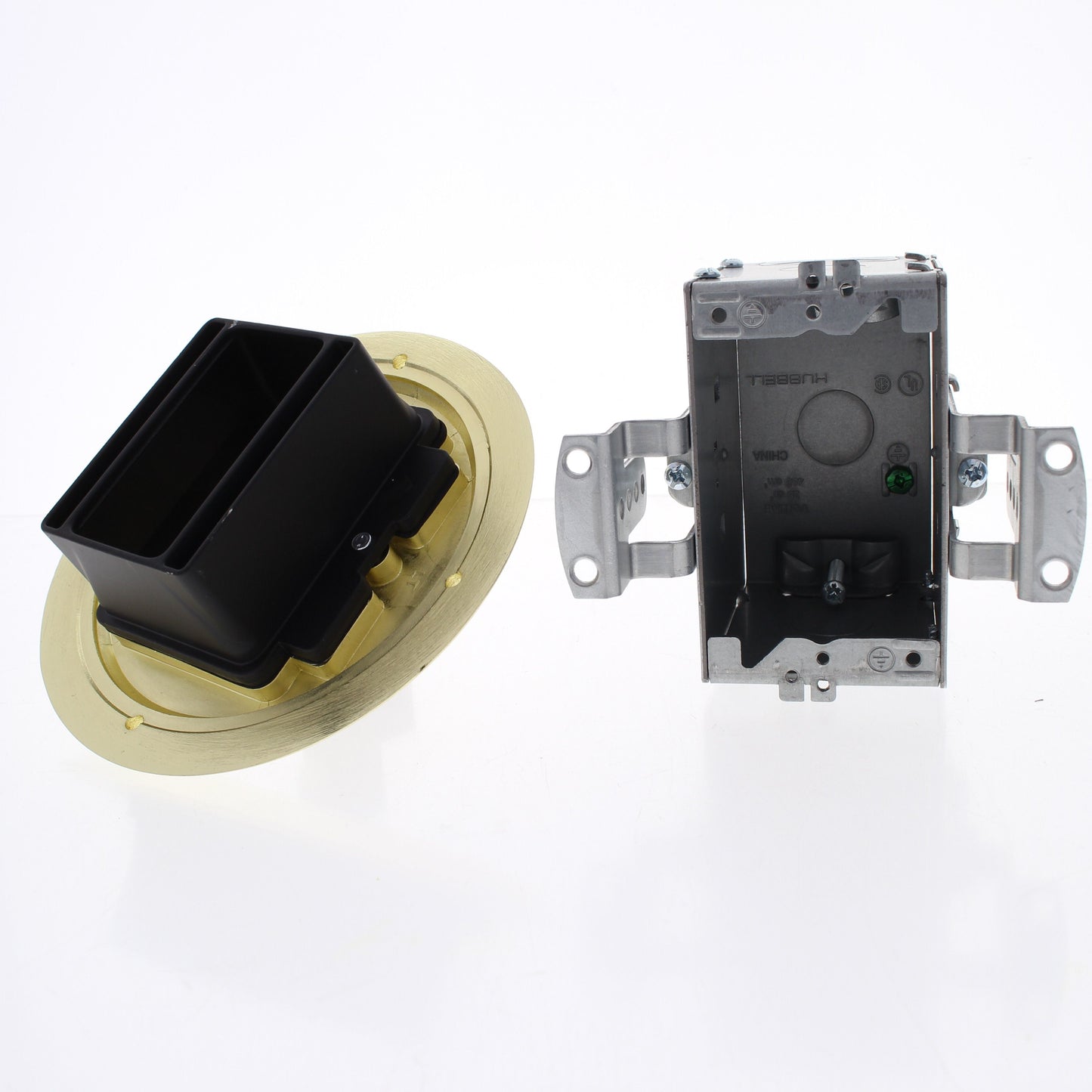 Hubbell Recessed Floor Receptacle Kit 15A Tamper Resistant Outlet Brass 6239BPC