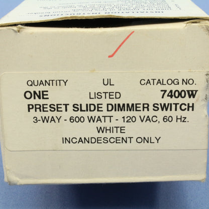 Hubbell 3-Way White 7400W Faded Preset Slide Dimmer Switch Incandescent Only