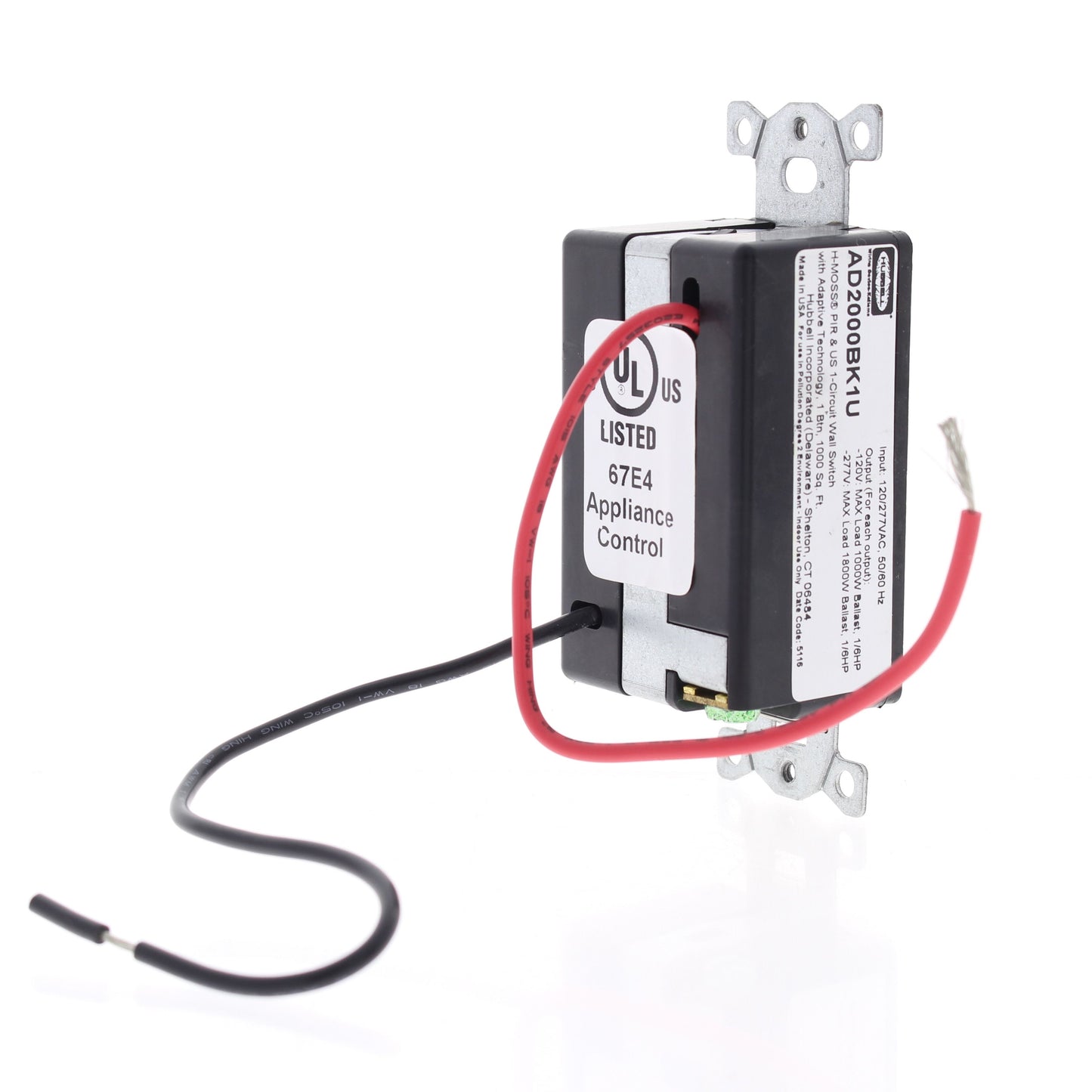 Hubbell AD2000BK1U Black Occupancy Sensor Switch Adaptive PIR/US 120/277V 1000ft