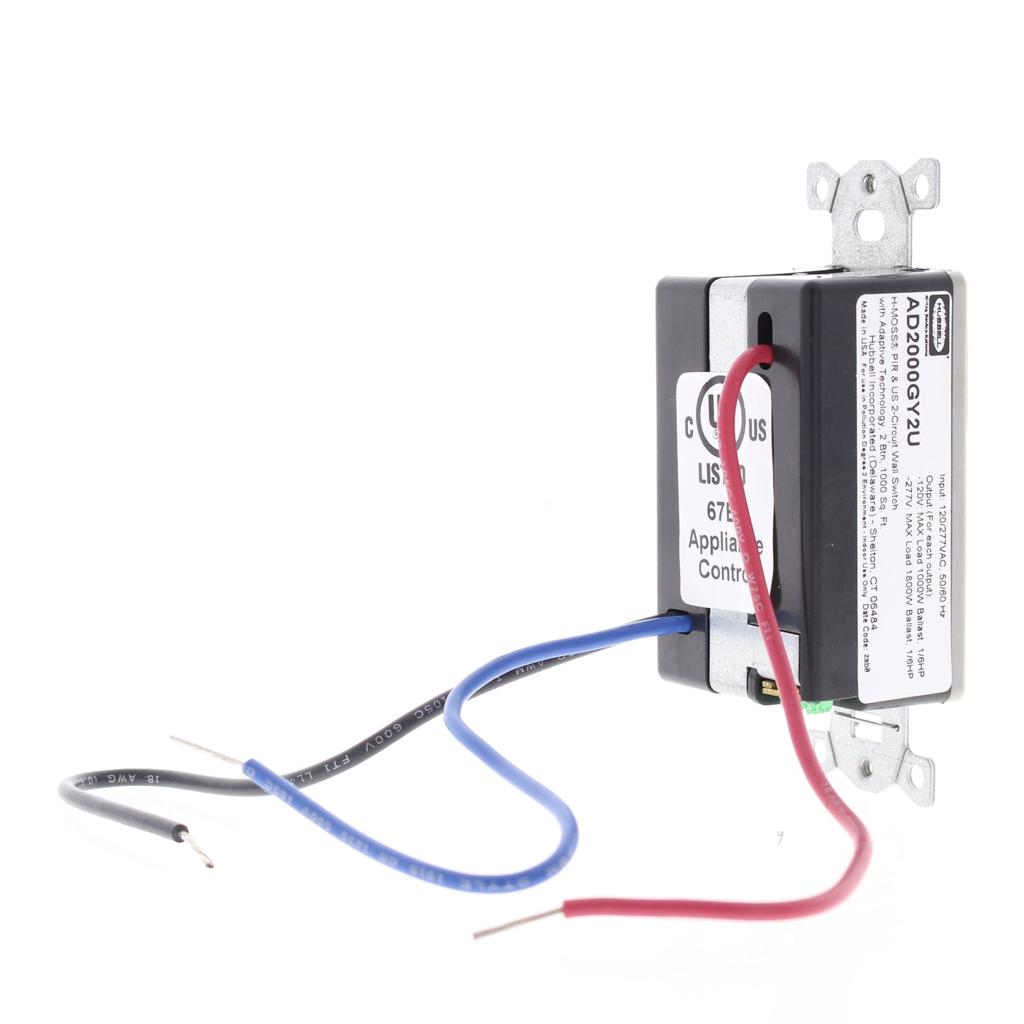 Hubbell Gray Occupancy Sensor Switch Adaptive PIR/US 2Circuit 120/277V AD2000GY2