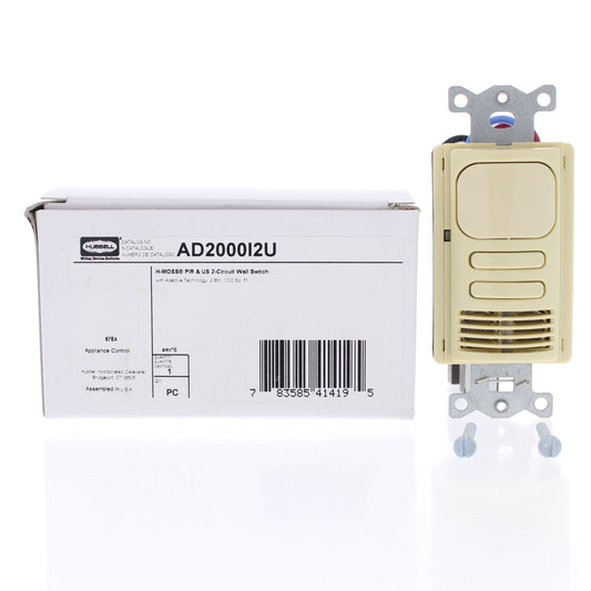 Hubbell AD2000I2U Ivory Occupancy Sensor Switch Adaptive PIR/US 2 Circuit