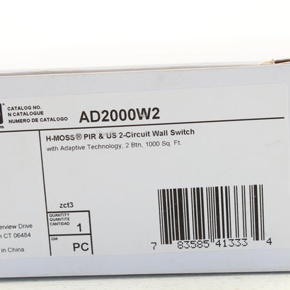 Hubbell White Occupancy Sensor Switch Adaptive PIR/US 2Circuit 120/277V AD2000W2