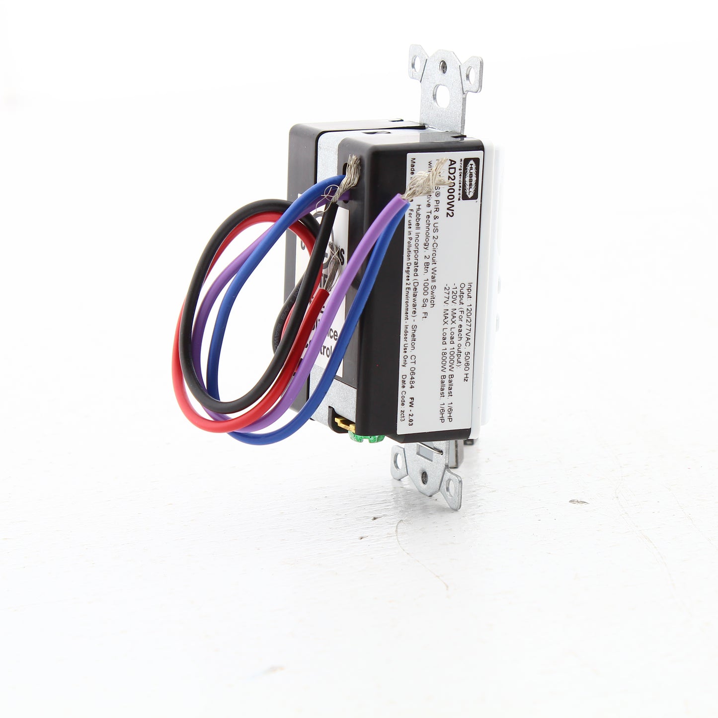 Hubbell White Occupancy Sensor Switch Adaptive PIR/US 2Circuit 120/277V AD2000W2