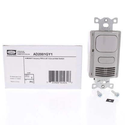 Hubbell Gray Vacancy Sensor Switch Adaptive PIR/US 120/277V 1000ft? AD2001GY1