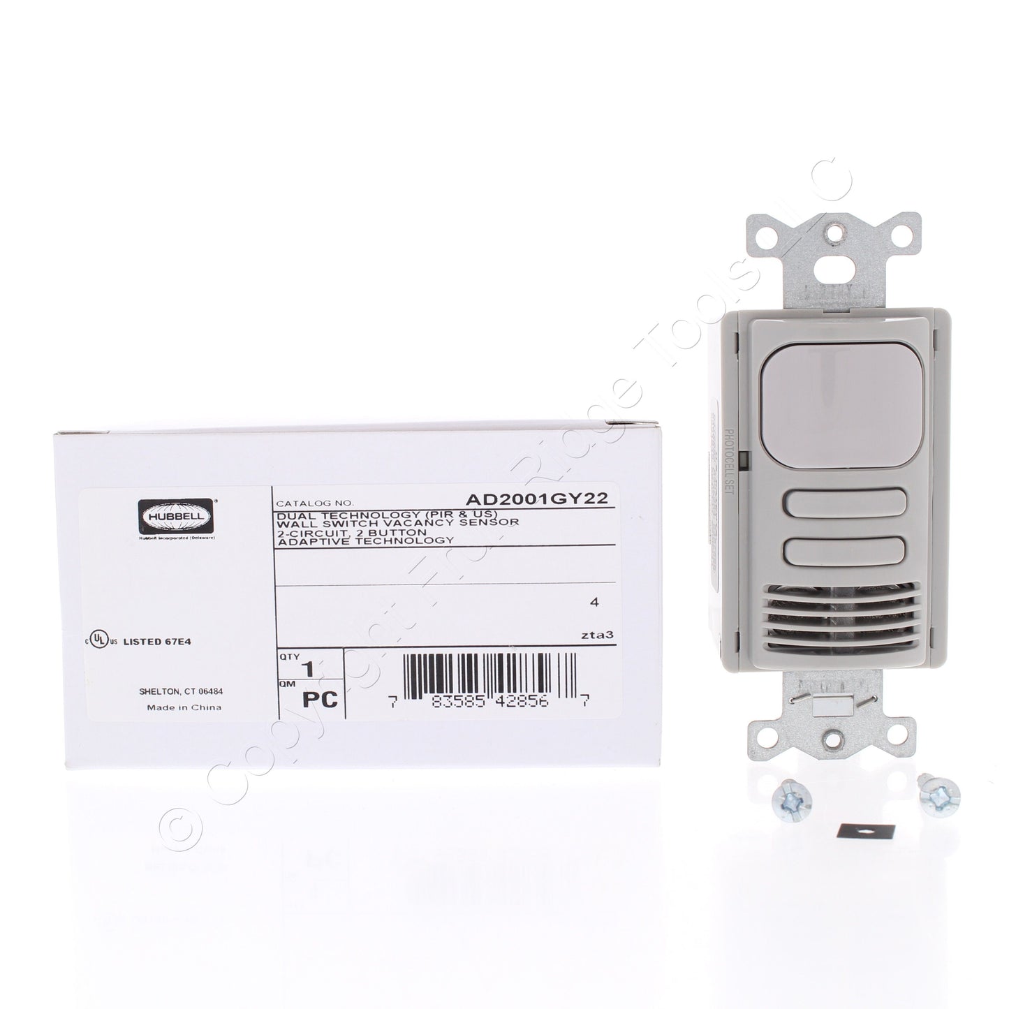 Hubbell AD2001GY22 Gray Vacancy Sensor Switch Adaptive PIR/US 2 Circuit
