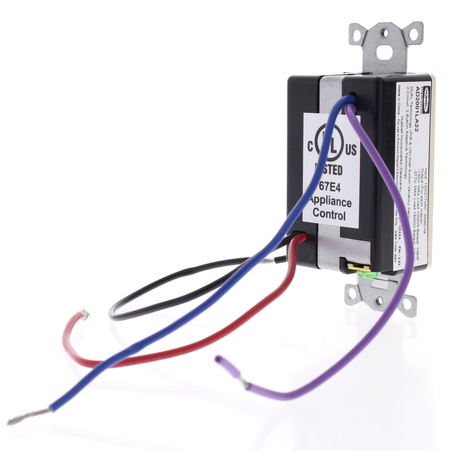 Hubbell AD2001LA22 Lt Almond Vacancy Sensor Switch Adaptive PIR/US 2 Circuit