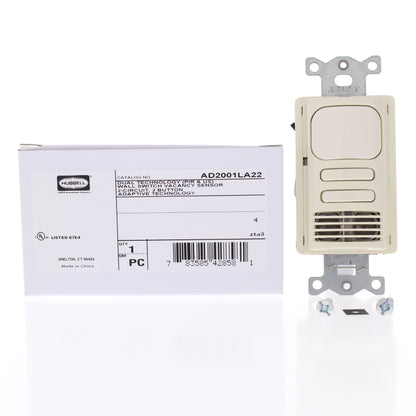 Hubbell AD2001LA22 Lt Almond Vacancy Sensor Switch Adaptive PIR/US 2 Circuit