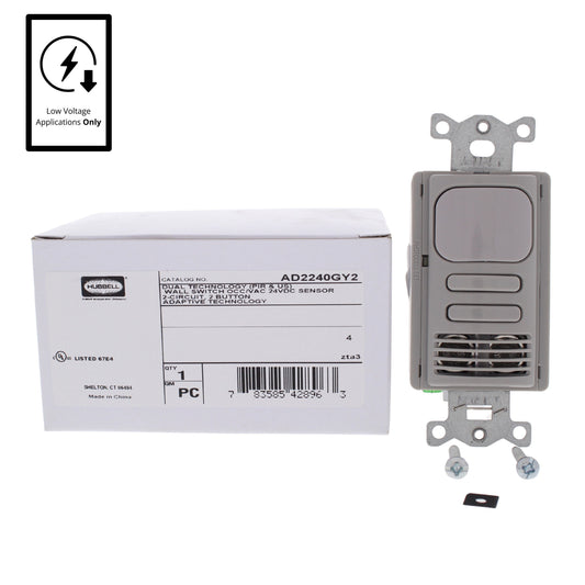 Hubbell AD2240GY2 Gray Occupancy Sensor Switch Low Voltage PIR/US 2Circuit 24VDC