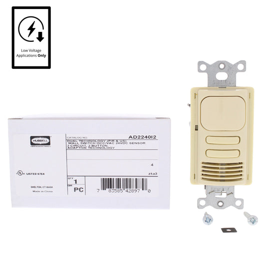 Hubbell AD2240I2 Ivory Occupancy Sensor Switch Low Voltage PIR/US 2Circuit 24VDC