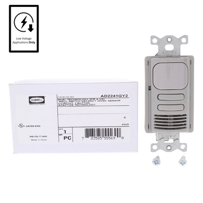 Hubbell AD2241GY2 Gray Vacancy Sensor Switch Low Voltage PIR/US 2-Circuit 24VDC