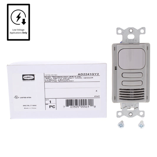 Hubbell AD2241GY2 Gray Vacancy Sensor Switch Low Voltage PIR/US 2-Circuit 24VDC