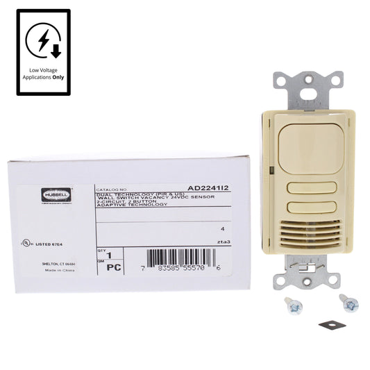 Hubbell AD2241I2 Ivory Vacancy Sensor Switch Low Voltage PIR/US 2-Circuit 24VDC