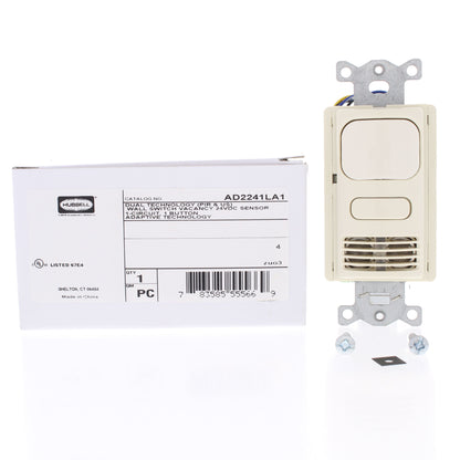 Hubbell AD2241LA1 Lt Almond Vacancy Sensor Low Voltage Adaptive PIR/US 24VDC