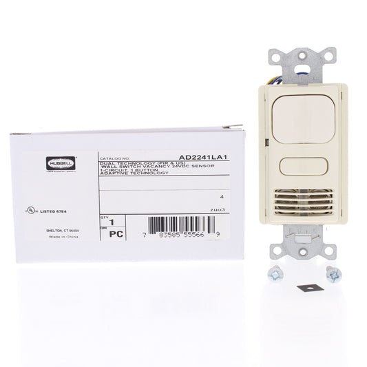 Hubbell AD2241LA1 Lt Almond Vacancy Sensor Low Voltage Adaptive PIR/US 24VDC