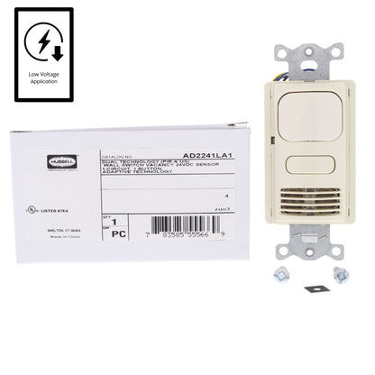 Hubbell AD2241LA1 Lt Almond Vacancy Sensor Low Voltage Adaptive PIR/US 24VDC
