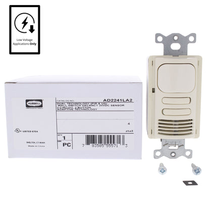 Hubbell AD2241LA2 Lt Almond Vacancy Sensor Low Voltage PIR/US 2-Circuit 24VDC