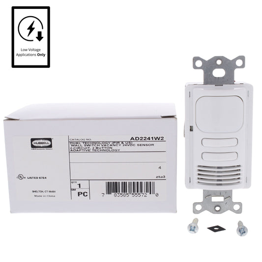 Hubbell AD2241W2 White Vacancy Sensor Switch Low Voltage PIR/US 2-Circuit 24VDC