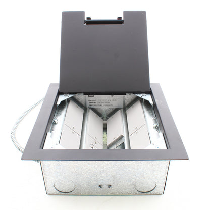 Hubbell Floor Box PreWired 1-20A Receptacle 7 Empty Black Lid AFBPW50115104C2