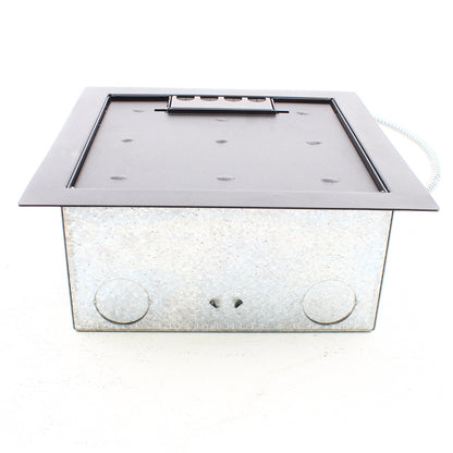 Hubbell Floor Box PreWired 1-20A Receptacle 7 Empty Black Lid AFBPW50115104C2