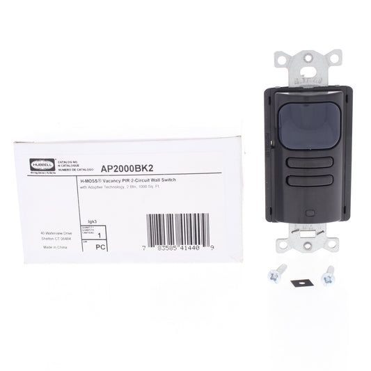 Hubbell AP2000BK2 Black Occupancy Sensor Switch Adaptive PIR 2-Circuit 120/277V