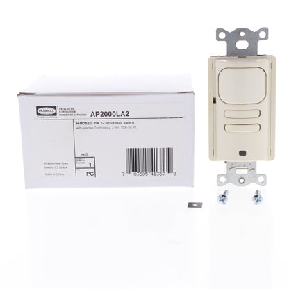 Hubbell AP2000LA2 Lt Almond Occupancy Sensor Switch Adaptive PIR 2-Circuit