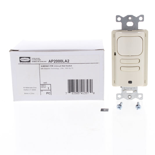 Hubbell AP2000LA2 Lt Almond Occupancy Sensor Switch Adaptive PIR 2-Circuit