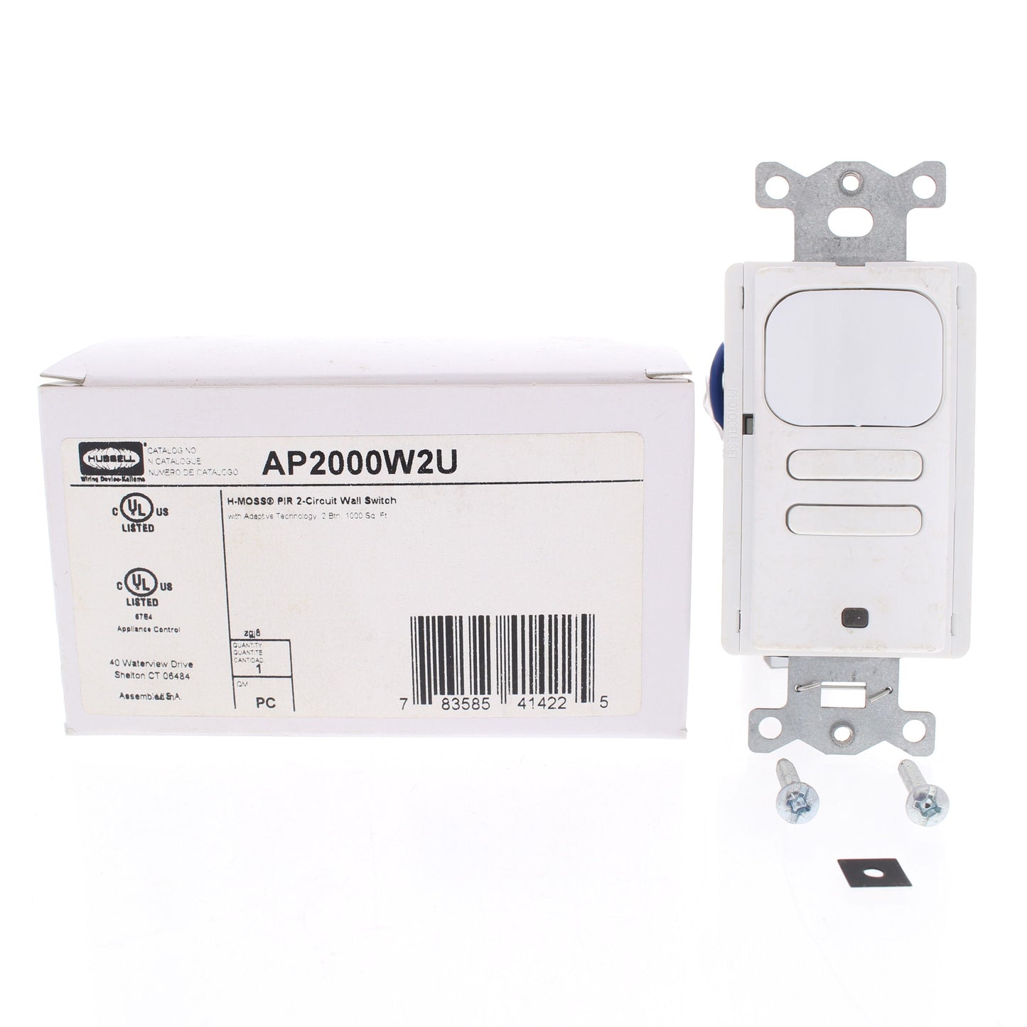 Hubbell AP2000W2 White Occupancy Sensor Switch Adaptive PIR 2-Circuit 120/277V